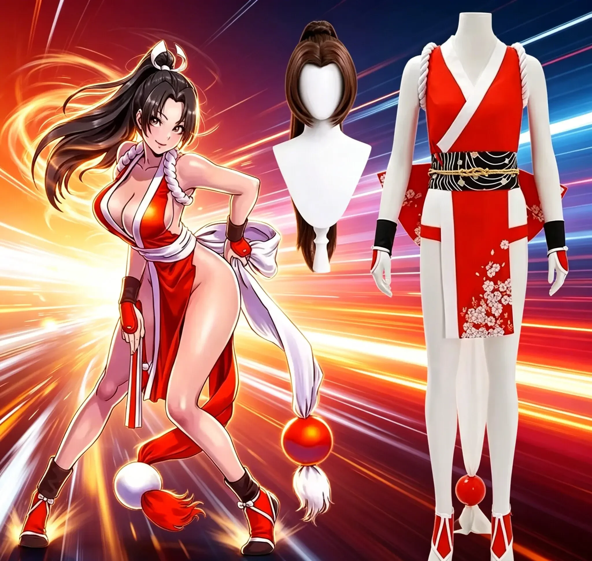 Anime Cosplay Ninja - 2026 Neues Damen-Ninja-Themen-Cosplay-Kostüm, Rotes Kimono-Set mit
