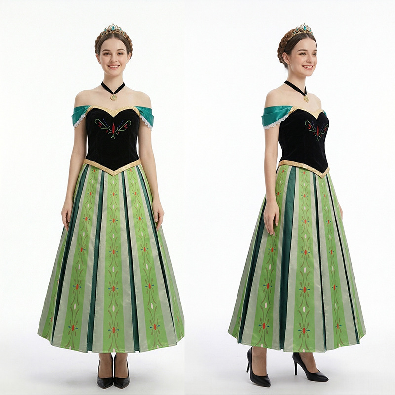 Anime Cosplay Girlfriend - Erwachsenen-Prinzessinnen-Halloween-Party-Kostüm Frozen Anna Langes Aufführungskleid Freundin
